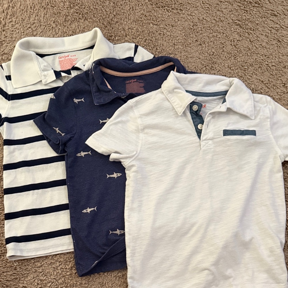 Cat & Jack Kids Polo Shirt Trio - White, Navy, Striped